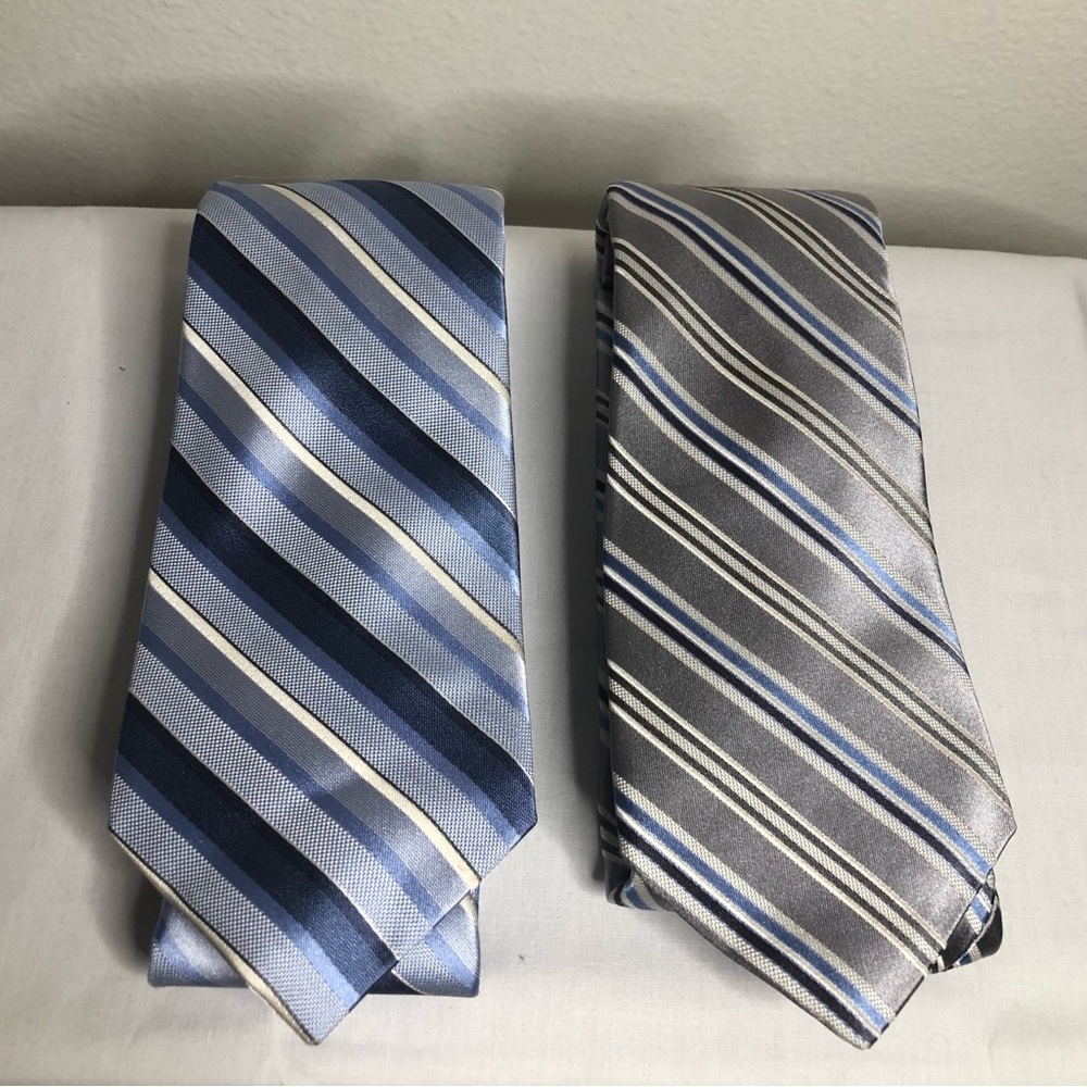 2 Michael Kors MK Striped Ties Blue & Gray